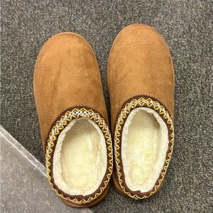 Cozy Brown Slippers with Patterned Trim